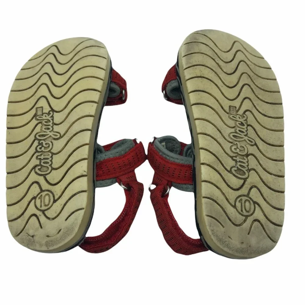 Cat & Jack sandals Boys Size 10 hook and loop closure red gray grey Paul footbed